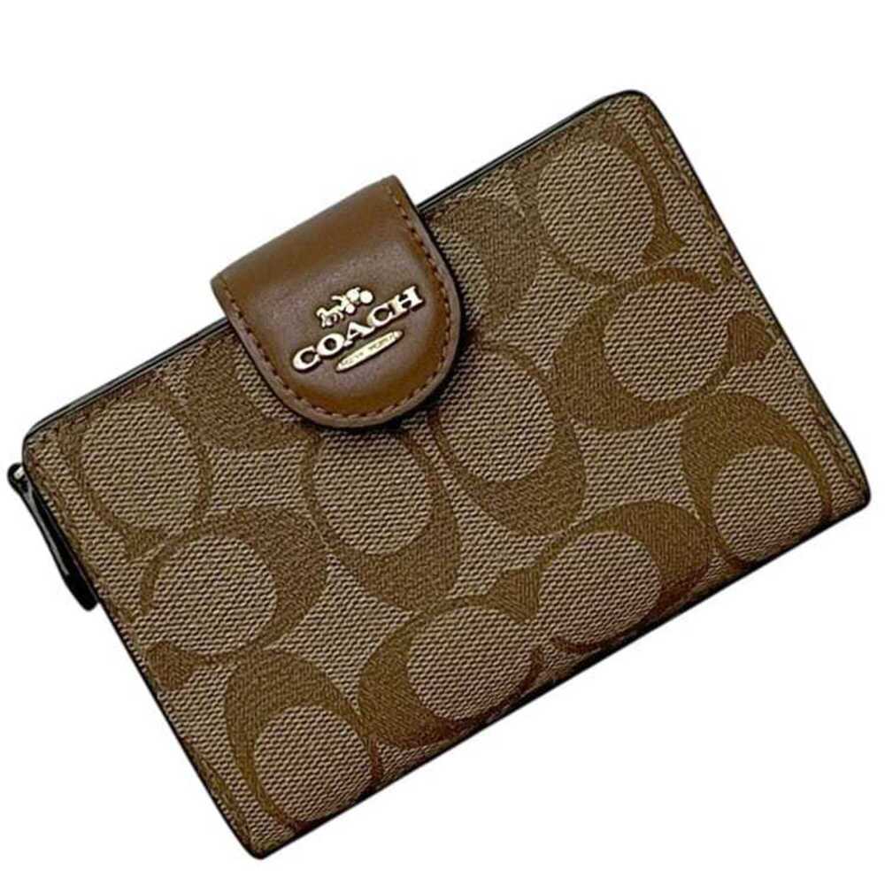 Coach bi-fold wallet, beige/brown, signature pattern, C0082, L-shaped, PVC le...